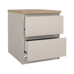 Comodino Beige 2 Cassetti un Ripiano 40x40x50h cm, Apertura Scorrevole - Azar