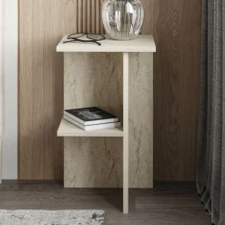 Comodino Beige Marmo un Ripiano Colore Ripiano Beige 36x36x60h cm, Sfumatura Colore Struttura Marmo - Roaschia