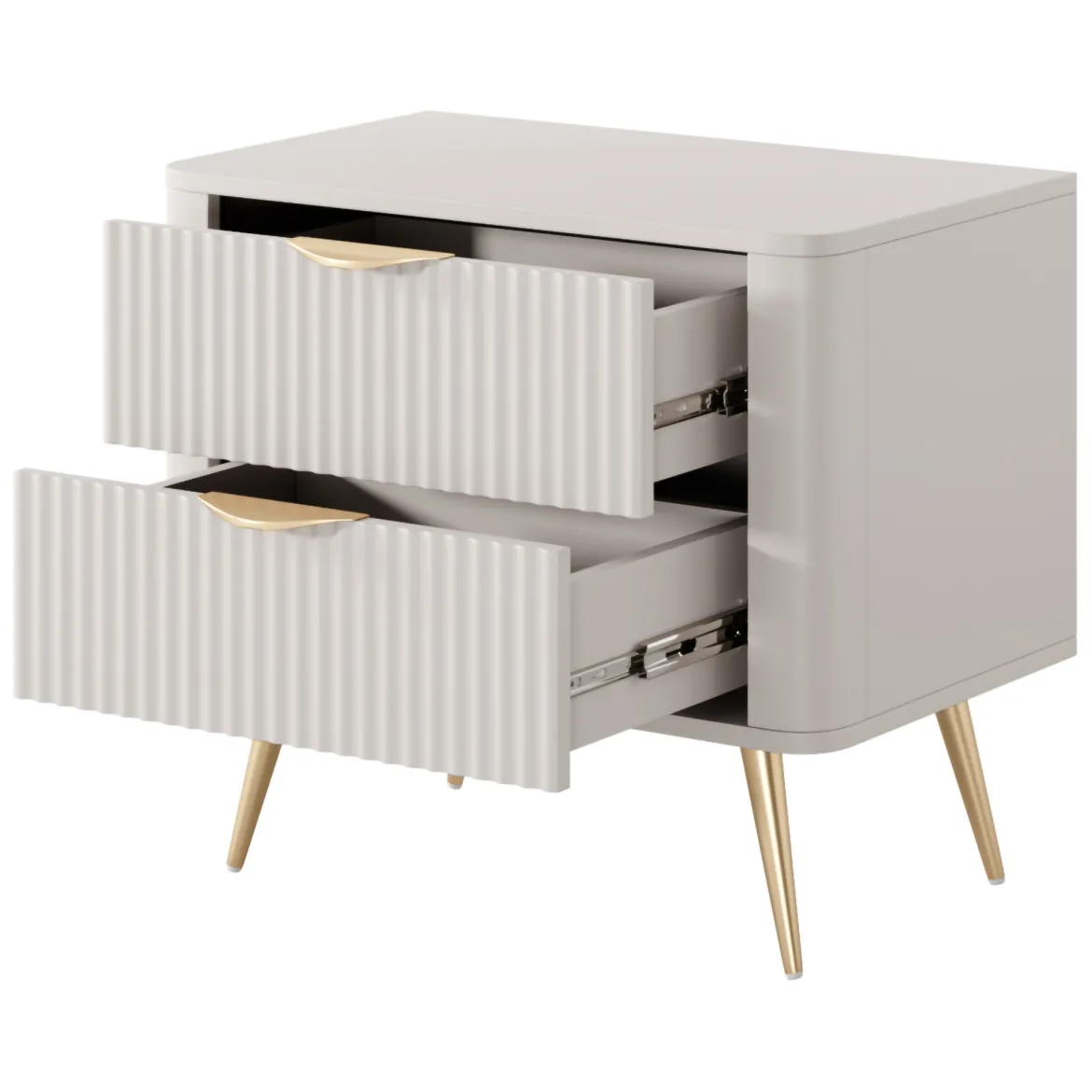 Comodino Beige oro 2 Cassetti un Ripiano 63x38x55h cm, Apertura Scorrevole - Baari