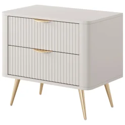 Comodino Beige oro 2 Cassetti un Ripiano 63x38x55h cm, Apertura Scorrevole - Baari