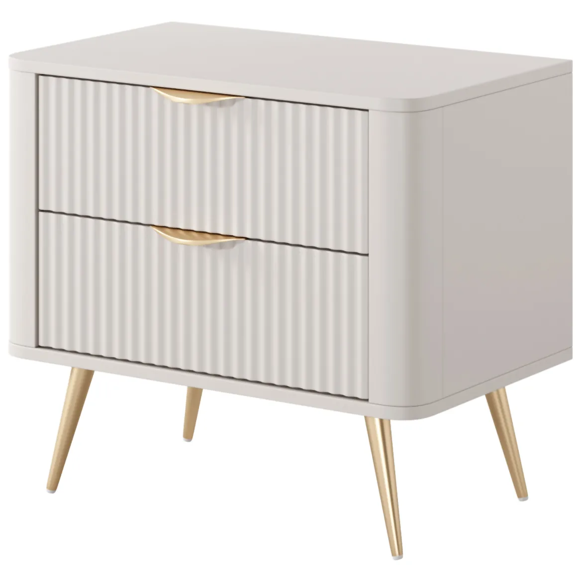 Comodino Beige oro 2 Cassetti un Ripiano 63x38x55h cm, Apertura Scorrevole - Baari