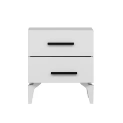Comodino Bianco 2 Cassetti Apertura Scorrevole 50x47x56h cm, Chiusura Scorrevole - Lernan