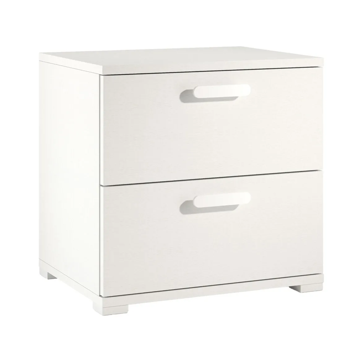Comodino Bianco 2 Cassetti un Ripiano 50x40x45h cm, Apertura Scorrevole - Petri