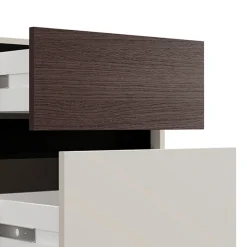 Comodino Bianco Crema Marrone Noce 2 Cassetti un Ripiano 48x40x60h cm, Apertura Scorrevole - Gili