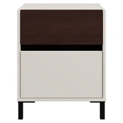 Comodino Bianco Crema Marrone Noce 2 Cassetti un Ripiano 48x40x60h cm, Apertura Scorrevole - Gili