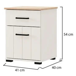 Comodino Bianco Crema Marrone Rovere un Cassetto un Ripiano 41x40x54h cm, Apertura Battente, Scorrevole - Punak