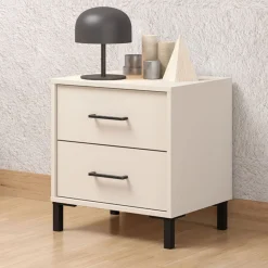 Comodino Bianco Crema Nero un Ripiano 2 Cassetti 48x40x52h cm, Apertura Scorrevole - Clanezzo