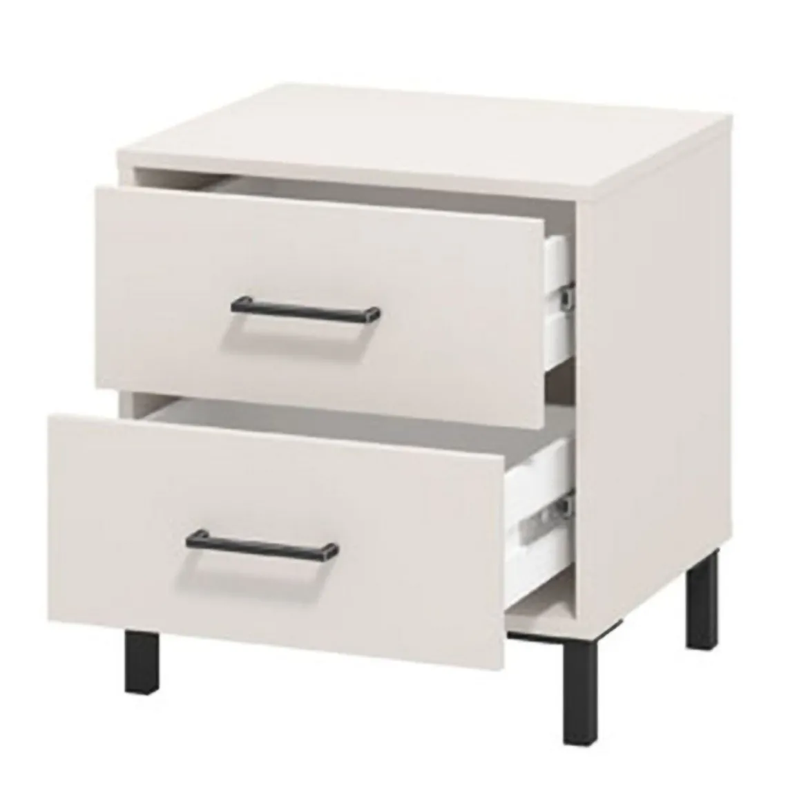 Comodino Bianco Crema Nero un Ripiano 2 Cassetti 48x40x52h cm, Apertura Scorrevole - Clanezzo