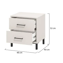 Comodino Bianco Crema Nero un Ripiano 2 Cassetti 48x40x52h cm, Apertura Scorrevole - Clanezzo