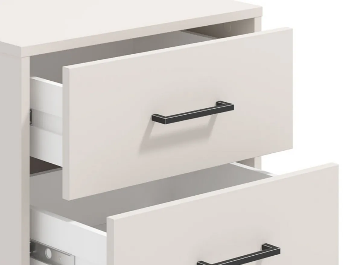 Comodino Bianco Crema Nero un Ripiano 2 Cassetti 48x40x52h cm, Apertura Scorrevole - Clanezzo