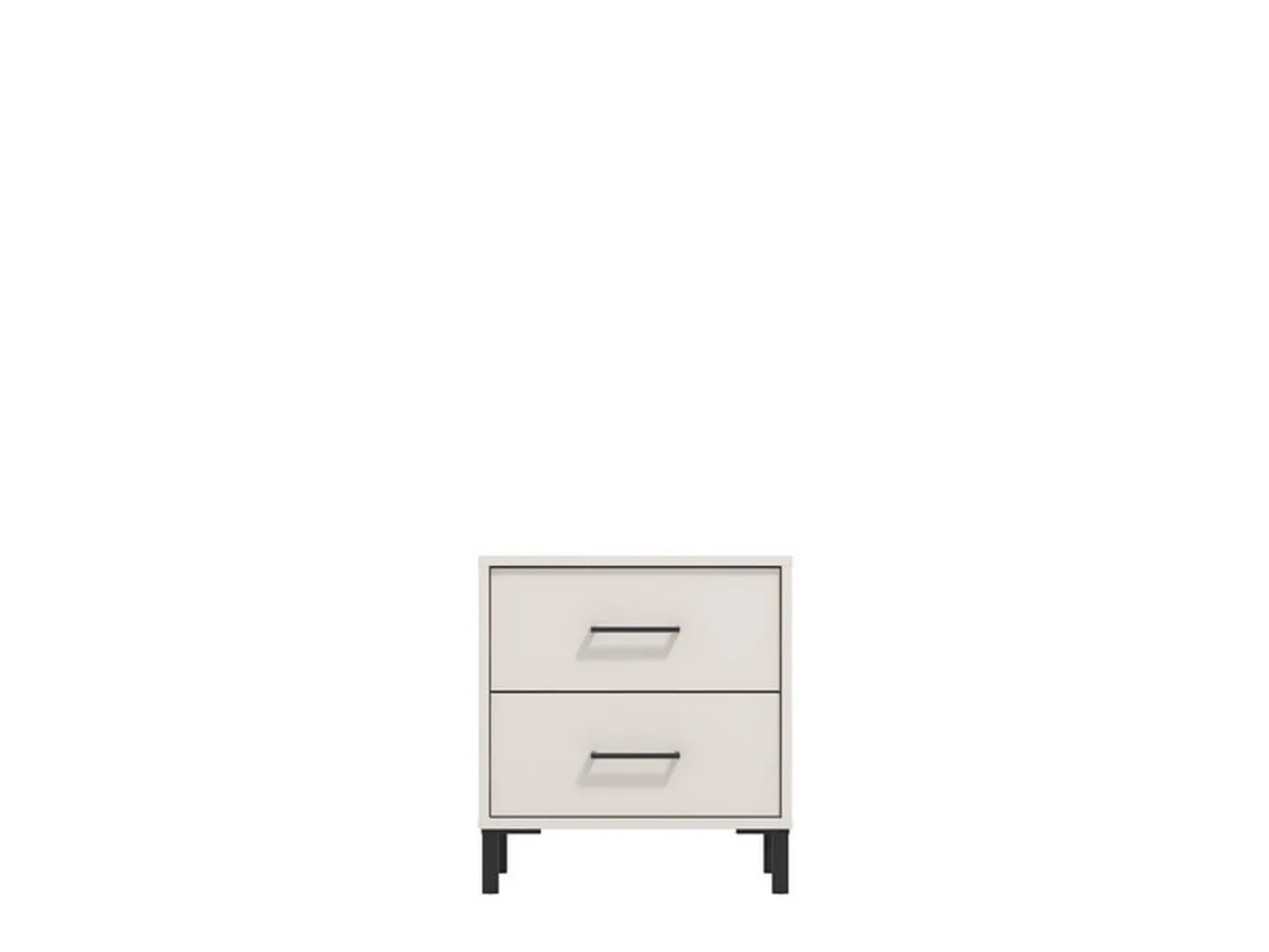 Comodino Bianco Crema Nero un Ripiano 2 Cassetti 48x40x52h cm, Apertura Scorrevole - Clanezzo