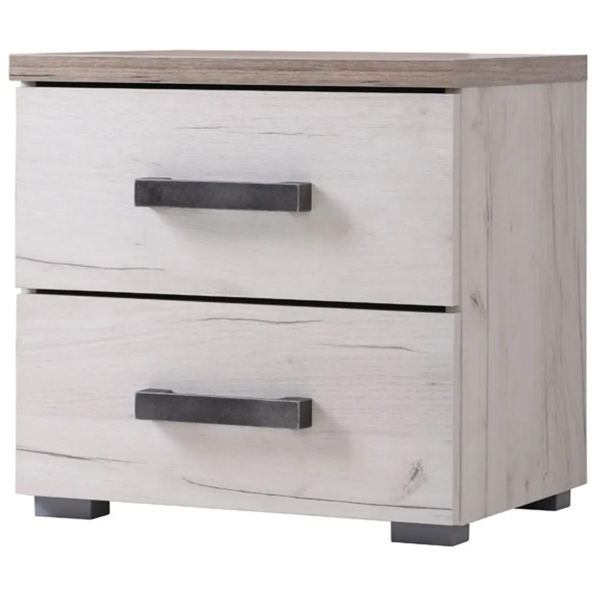 Comodino Bianco Larice Marrone Rovere Scuro 2 Cassetti un Ripiano 44.5x33.5x43h cm, Apertura Scorrevole - Roncello