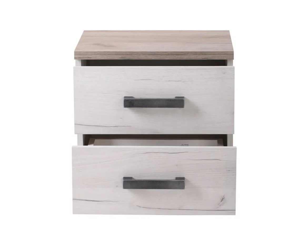 Comodino Bianco Larice Marrone Rovere Scuro 2 Cassetti un Ripiano 44.5x33.5x43h cm, Apertura Scorrevole - Roncello