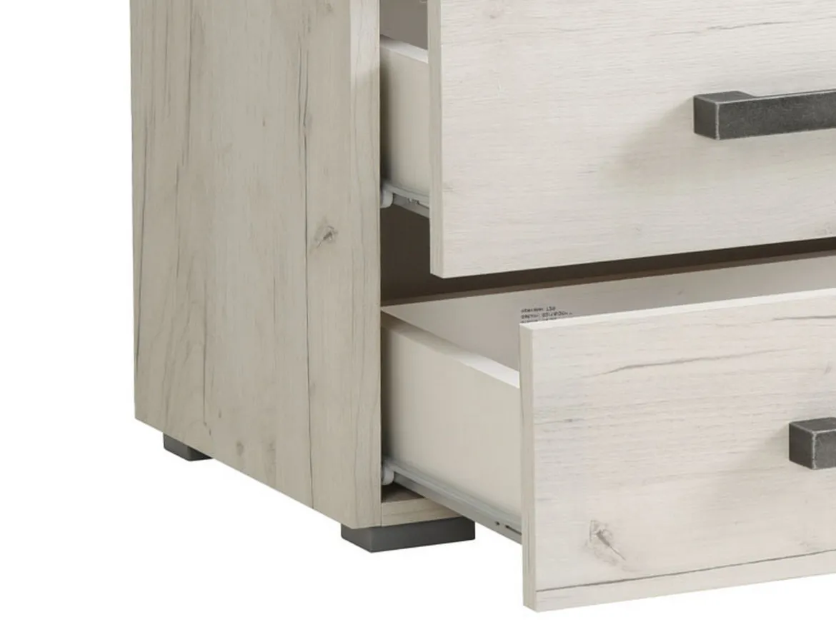 Comodino Bianco Larice Marrone Rovere Scuro 2 Cassetti un Ripiano 44.5x33.5x43h cm, Apertura Scorrevole - Roncello
