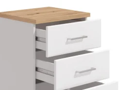 Comodino Bianco Marrone Rovere 3 Cassetti un Ripiano 45x40x69h cm, Apertura Scorrevole - Savino
