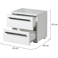 Comodino Bianco Nero 2 Cassetti un Ripiano 44.5x33.5x42.5h cm, Apertura Scorrevole - Mosso
