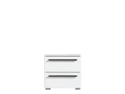 Comodino Bianco Nero 2 Cassetti un Ripiano 44.5x33.5x42.5h cm, Apertura Scorrevole - Mosso