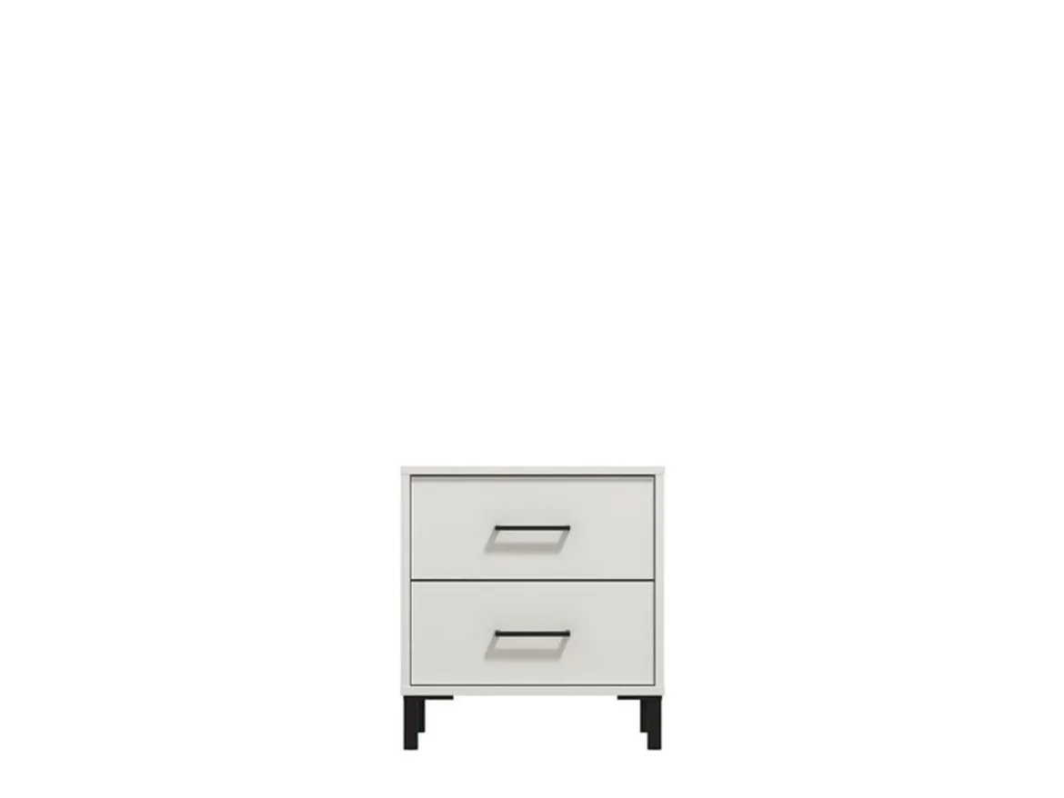Comodino Bianco Nero un Ripiano 2 Cassetti 48x40x55h cm, Apertura Scorrevole - Combatte