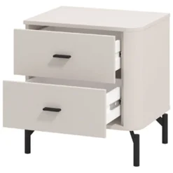 Comodino Bianco Nero un Ripiano 2 Cassetti 51.5x40x56h cm, Apertura Scorrevole - Salara