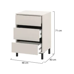 Comodino Bianco Nero un Ripiano 3 Cassetti 48x40x71h cm, Apertura Scorrevole - Combatte