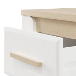 Comodino Bianco Opaco Marrone Rovere 2 Cassetti un Ripiano 58x40x50h cm, Apertura Scorrevole - Yamba