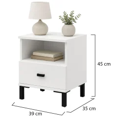 Comodino Bianco Opaco un Cassetto 2 Ripiani 39x35x45h cm, Apertura Scorrevole - Ghadam