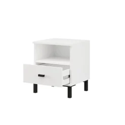 Comodino Bianco Opaco un Cassetto 2 Ripiani 39x35x45h cm, Apertura Scorrevole - Ghadam