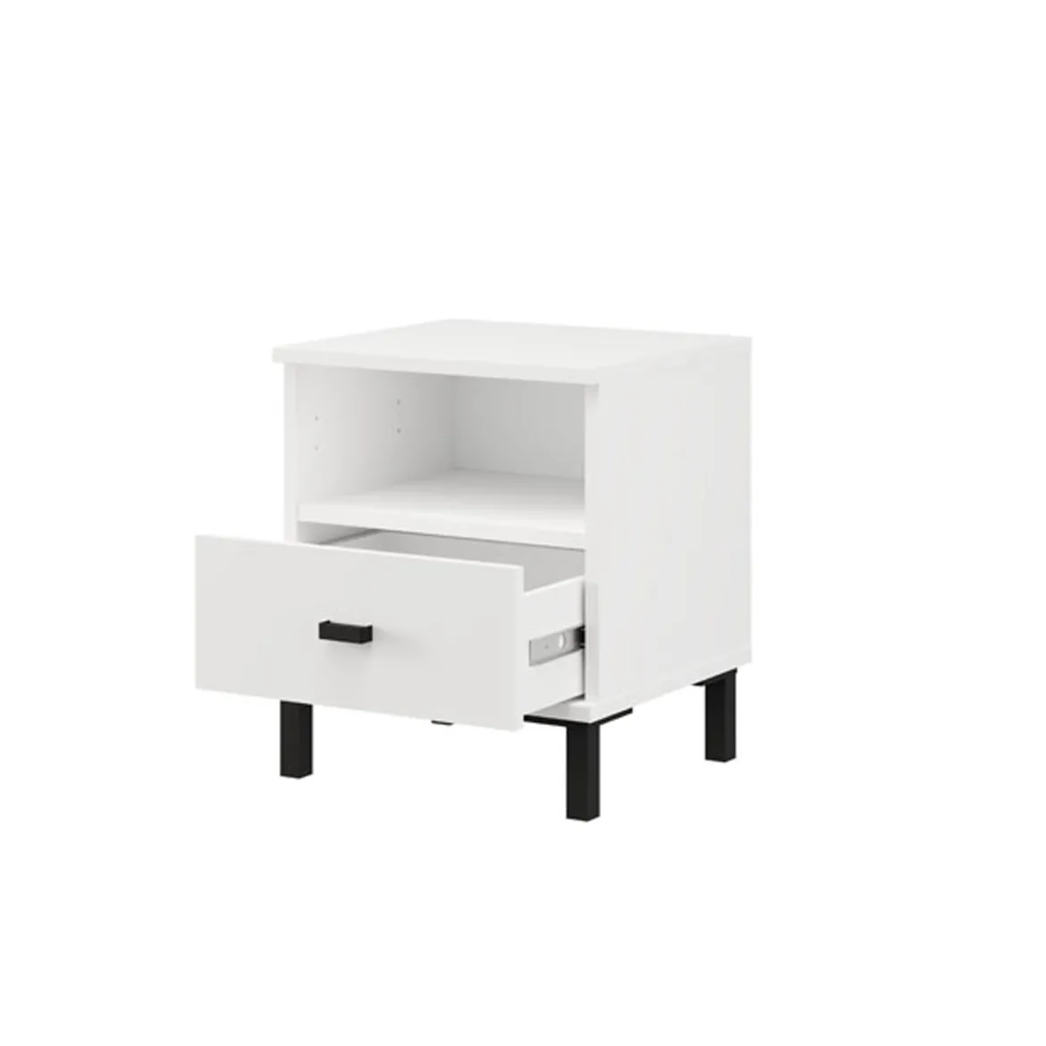 Comodino Bianco Opaco un Cassetto 2 Ripiani 39x35x45h cm, Apertura Scorrevole - Ghadam