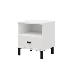 Comodino Bianco Opaco un Cassetto 2 Ripiani 39x35x45h cm, Apertura Scorrevole - Ghadam