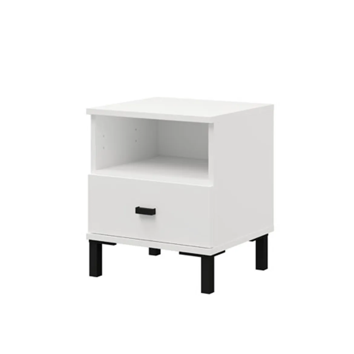 Comodino Bianco Opaco un Cassetto 2 Ripiani 39x35x45h cm, Apertura Scorrevole - Ghadam