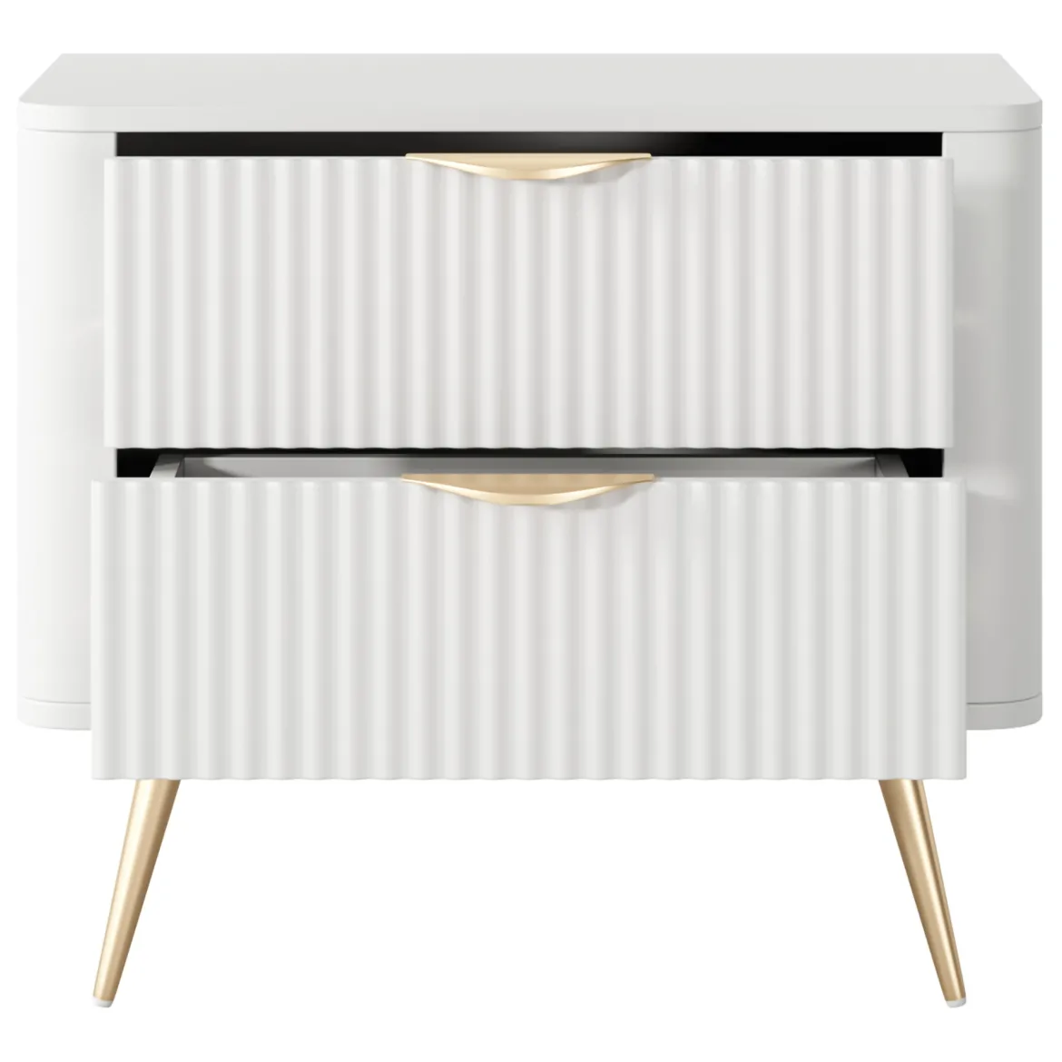 Comodino Bianco oro 2 Cassetti un Ripiano 63x38x55h cm, Apertura Scorrevole - Baari