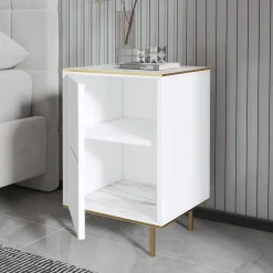 Comodino Bianco oro un Ripiano Apertura Battente 40x35x60h cm, Un'anta - Vestone