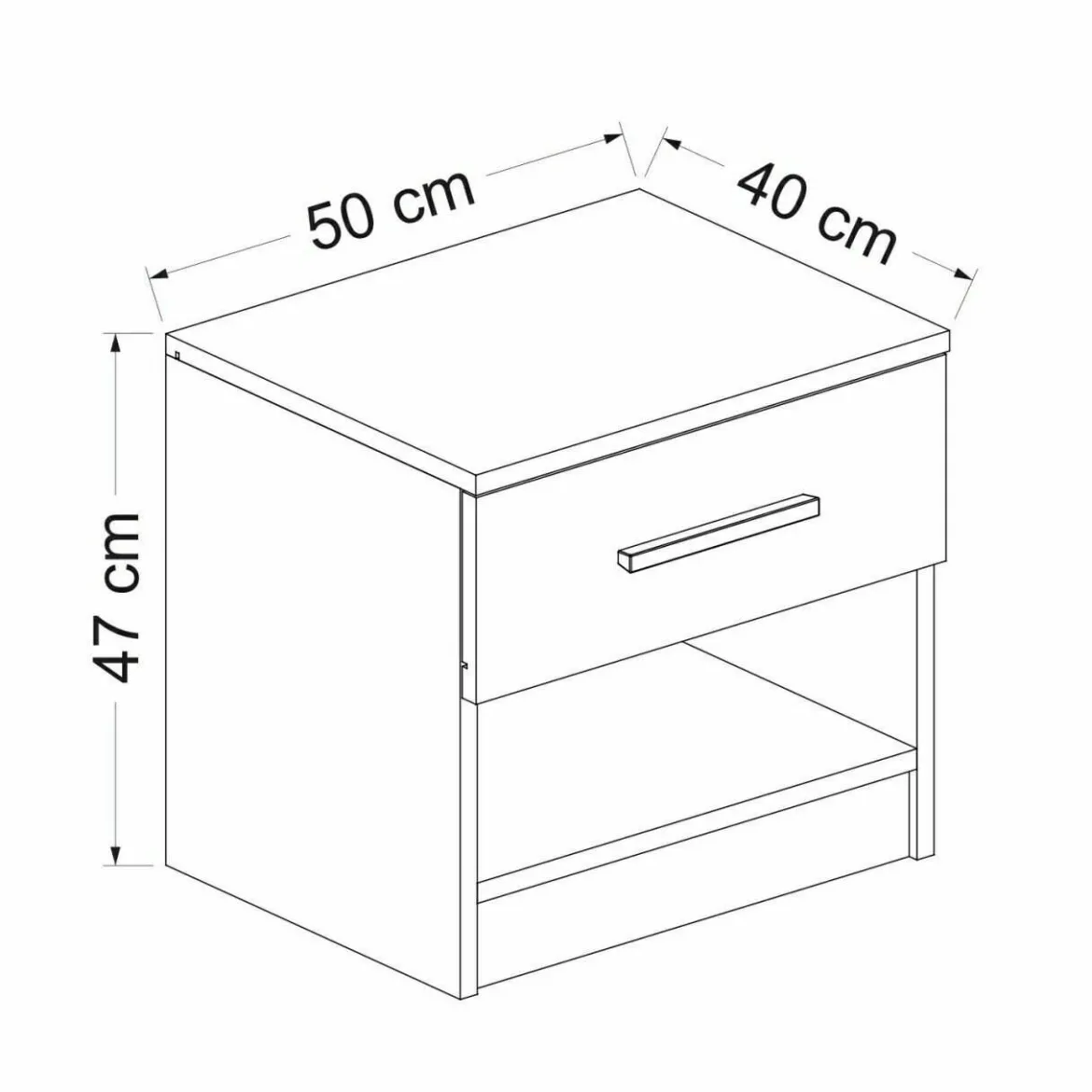 Comodino Bianco 2 Ripiani un Cassetto 50x40x47h cm, Apertura Scorrevole - Igme