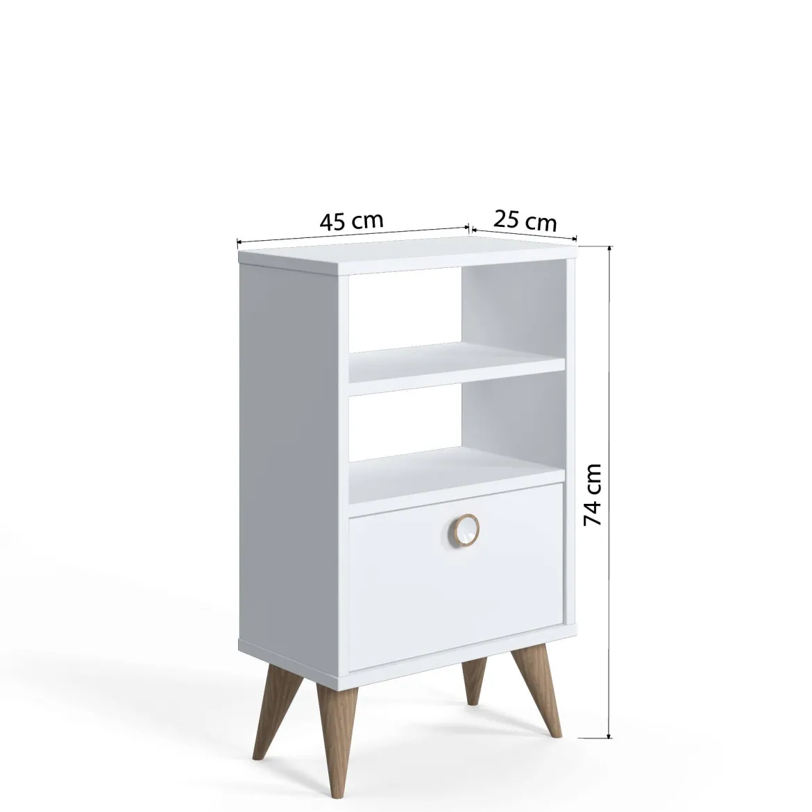Comodino Bianco un Cassetto un Ripiano 45x74x25h cm, Apertura Scorrevole