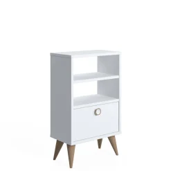 Comodino Bianco un Cassetto un Ripiano 45x74x25h cm, Apertura Scorrevole
