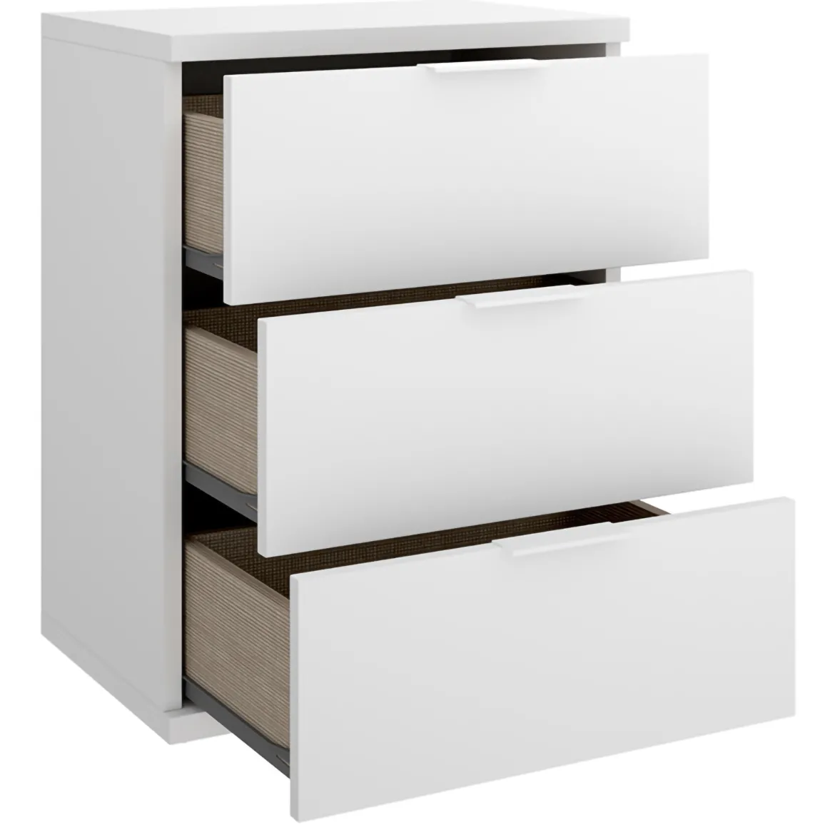 Comodino Bianco un Ripiano 3 Cassetti 34x42x57h cm, Apertura Scorrevole - Blythe