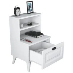 Comodino Bianco un Ripiano un Cassetto 45x40x74h cm, Apertura Scorrevole - Offagna