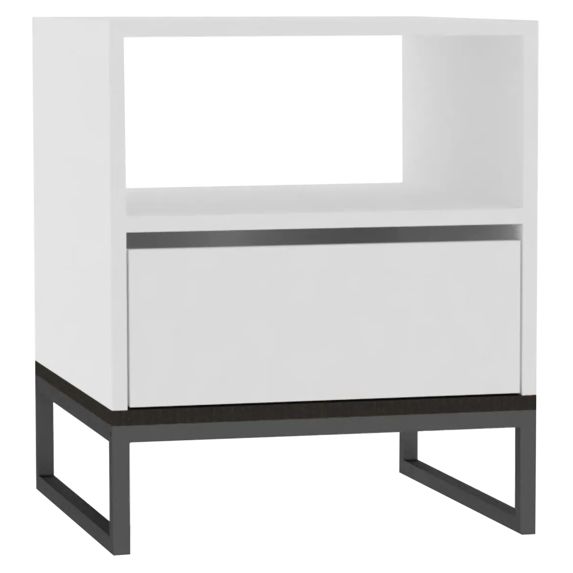 Comodino Bianco un Ripiano un Cassetto 51x51x61h cm, Apertura Scorrevole - Compatri
