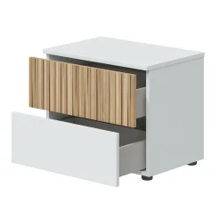 Comodino cannettato bianco e rovere 50x41x34h cm - Josie