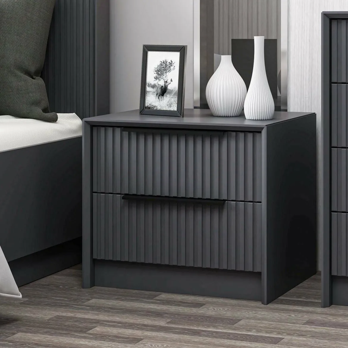 Comodino 2 cassetti antracite 45x45x53h cm - Moke