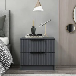 Comodino 2 cassetti antracite 50x40x47h cm - Meranti