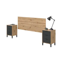 Comodino 3 cassetti legno e antracite 160x40x60h cm - Allan