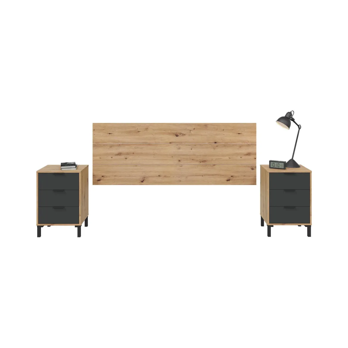 Comodino 3 cassetti legno e antracite 160x40x60h cm - Allan
