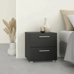 Comodino 2 cassetti nero 40x40x42h cm - Apolla