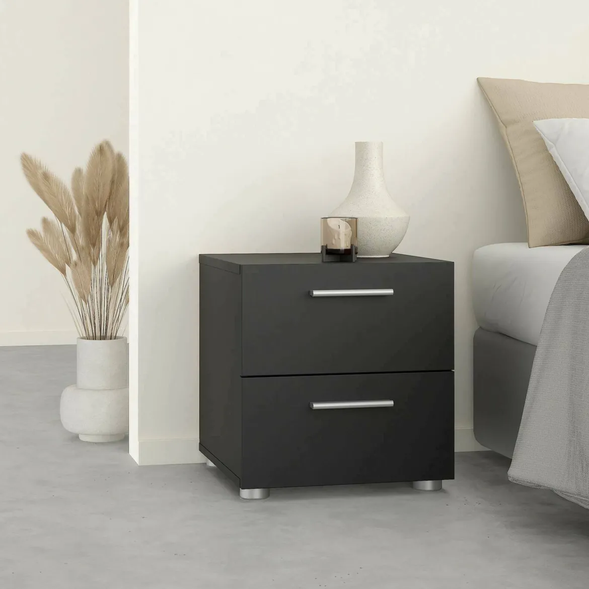 Comodino 2 cassetti nero 40x40x42h cm - Apolla