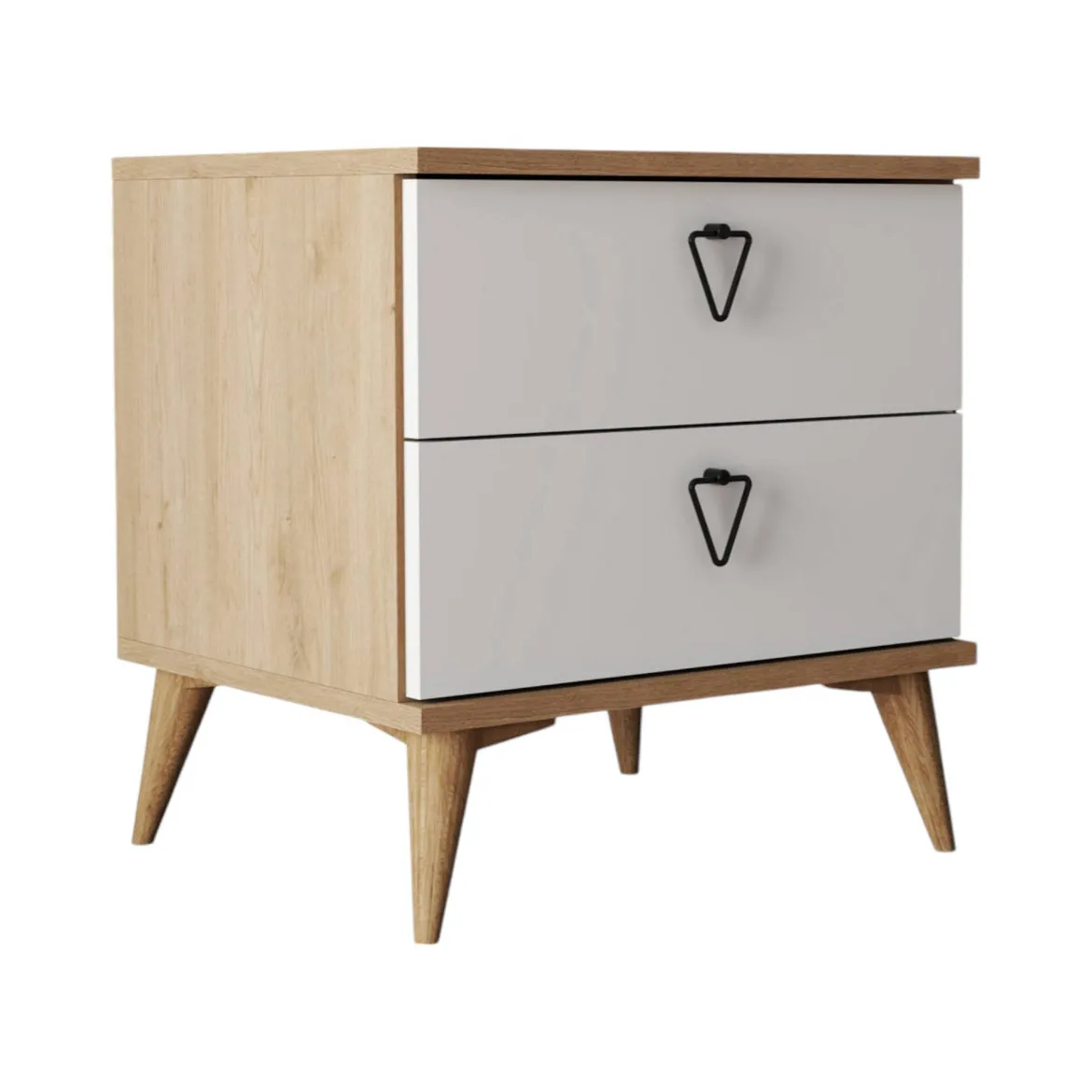 Comodino 2 cassetti quercia e bianco 52x45x55h cm - Pilar