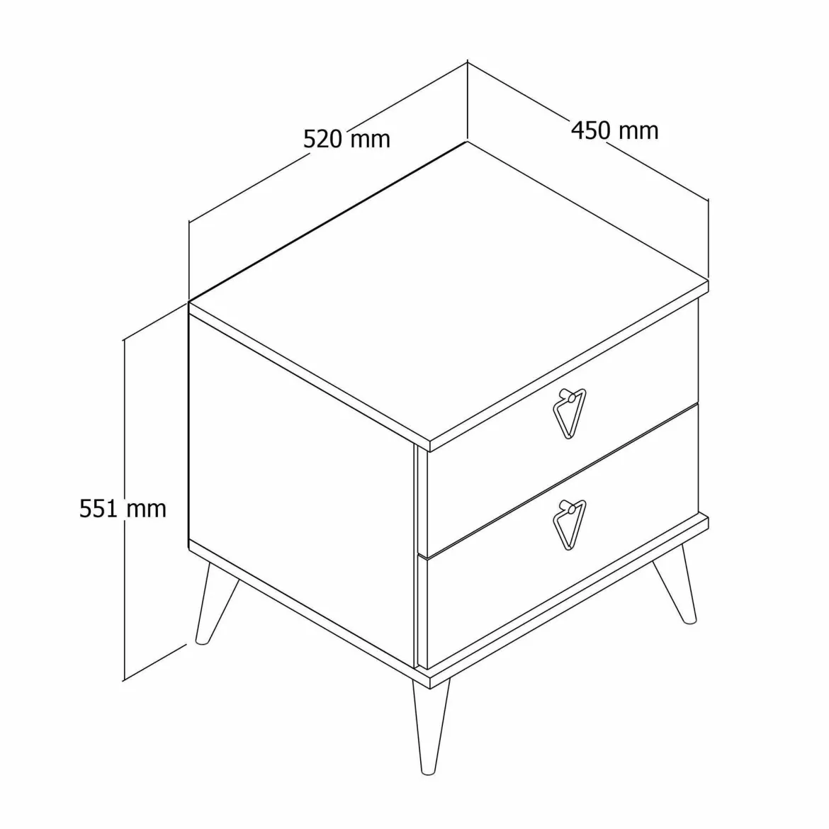 Comodino 2 cassetti quercia e bianco 52x45x55h cm - Pilar