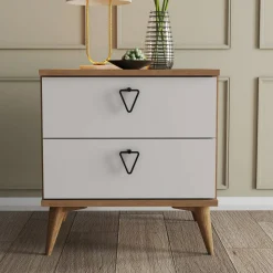 Comodino 2 cassetti quercia e bianco 52x45x55h cm - Pilar