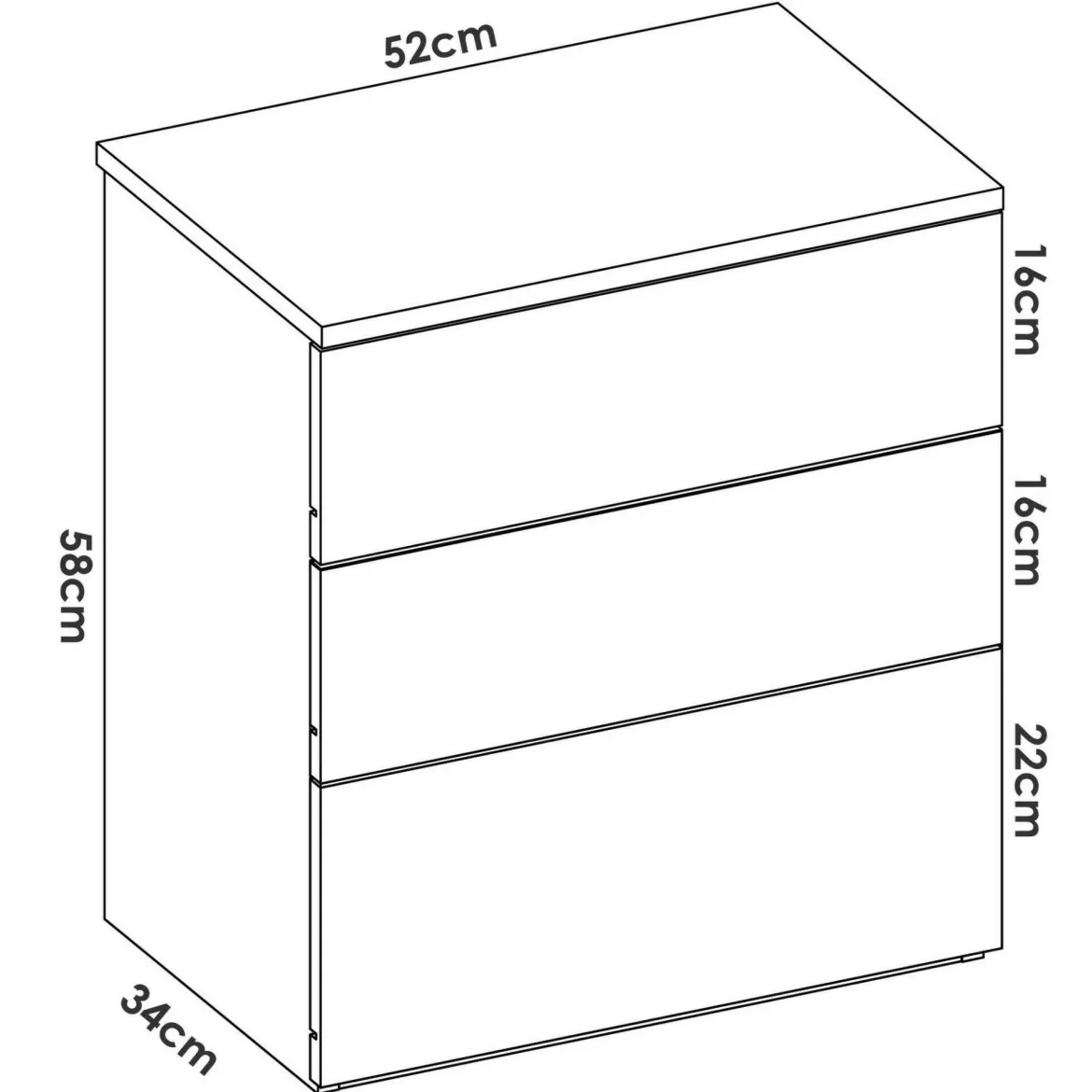 Comodino 3 cassetti rovere 52x34x58h cm - Arnold