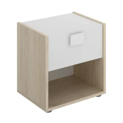Comodino 1 cassetto bianco e rovere 40x33x42h cm - Artica